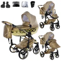 Cărucior 3 în 1 Junama Diamond Dolce 05 Mirror Gold – vedere frontală set complet
