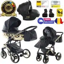 Cărucior 3 în 1 Junama Diamond Enzo 01 Black Gold